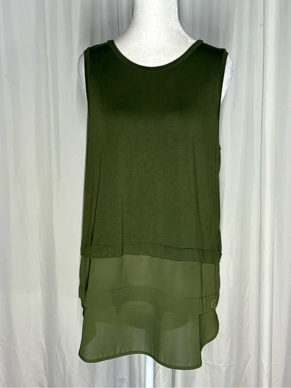 Michael Kors Olive Green Sleeveless Tank Top with Layered Hem